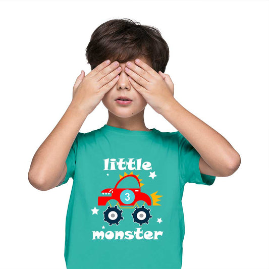 Little Monster Printed Teal T-shirt For Kids / Boy - Right Marc