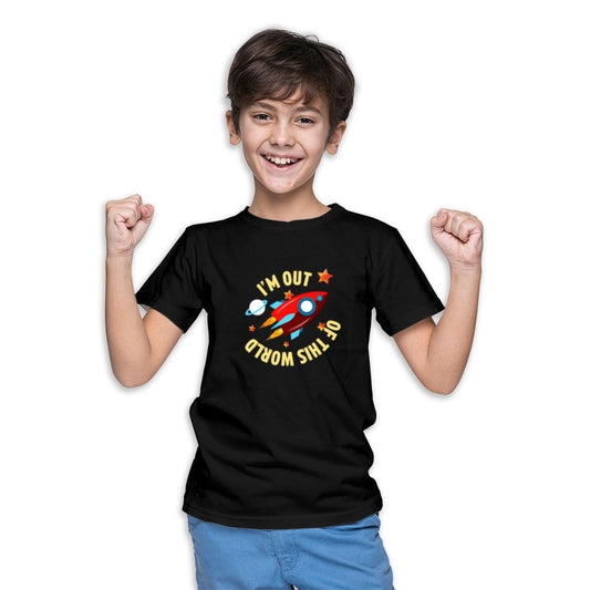 I Am Out Of The World Printed Black T-shirt For Kids / Boy - Right Marc