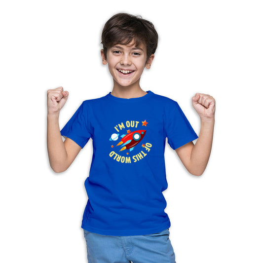 I Am Out Of The World Printed Royal Blue T-shirt For Kids / Boy - Right Marc