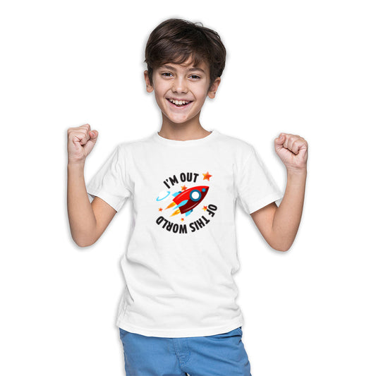 I Am Out Of The World Printed White T-shirt For Kids / Boy - Right Marc