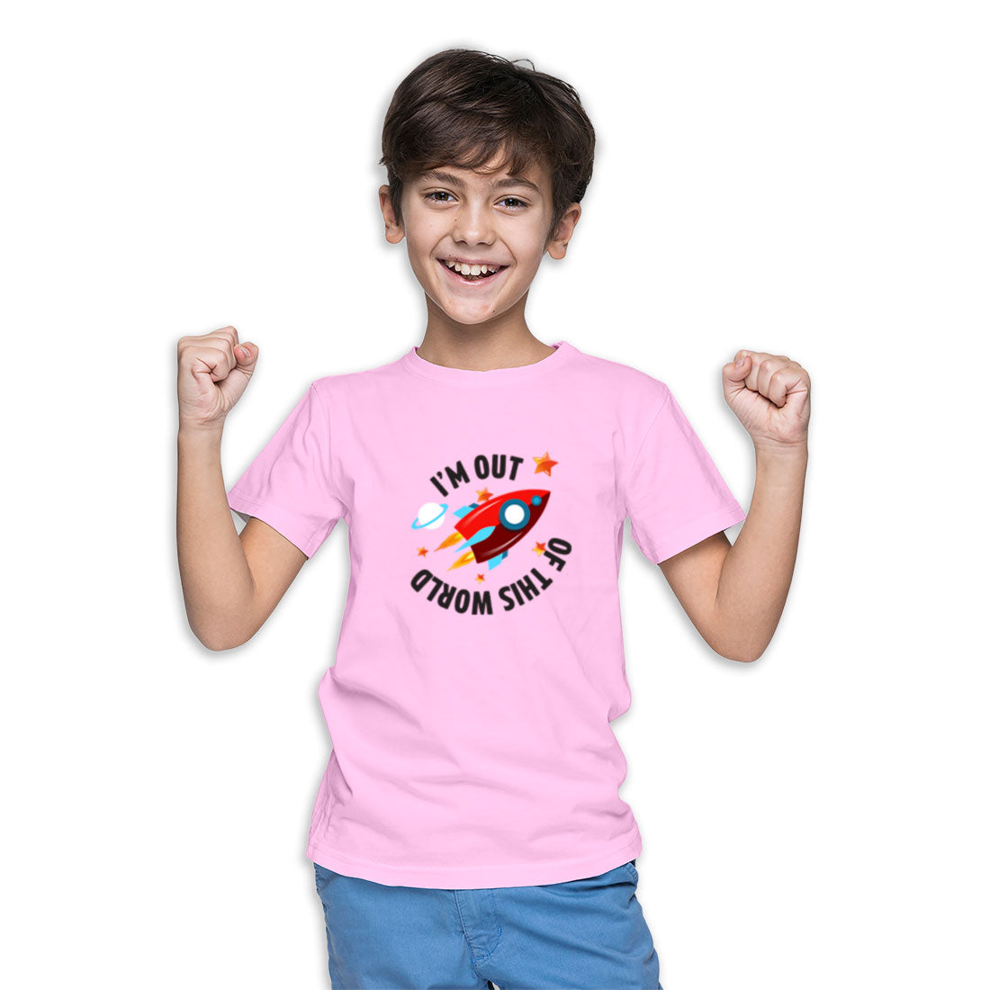 I Am Out Of The World Printed Soft Pink T-shirt For Kids / Boy - Right Marc