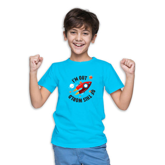 I Am Out Of The World Printed Sky Blue T-shirt For Kids / Boy - Right Marc