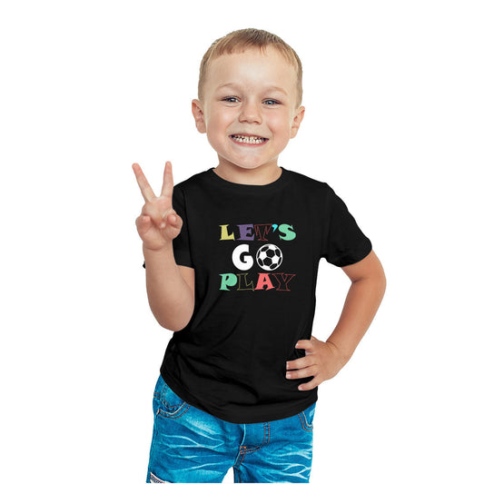 Lets Go Play Printed Black T-shirt For Kids / Boy - Right Marc