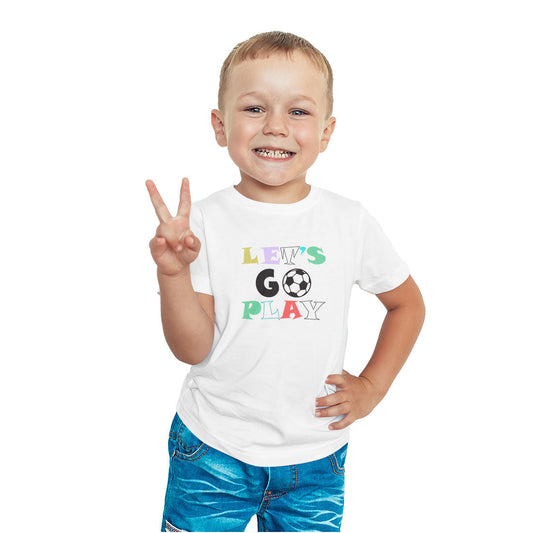 Lets Go Play Printed White T-shirt For Kids / Boy - Right Marc