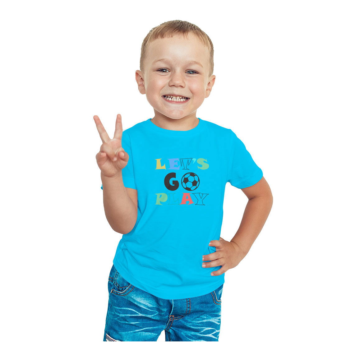 Lets Go Play Printed Sky Blue T-shirt For Kids / Boy - Right Marc