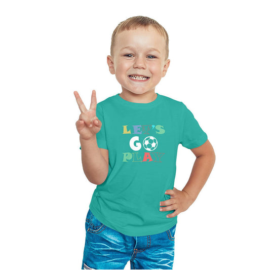 Lets Go Play Printed Teal T-shirt For Kids / Boy - Right Marc