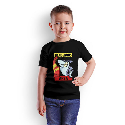 Dangerous Area Printed Black T-shirt For Kids / Boy - Right Marc