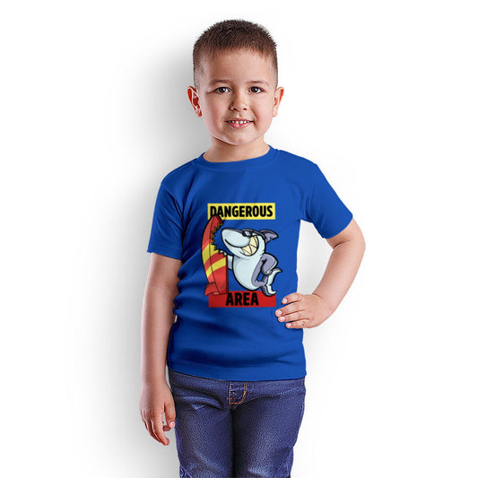 Dangerous Area Printed Royal Blue T-shirt For Kids / Boy - Right Marc