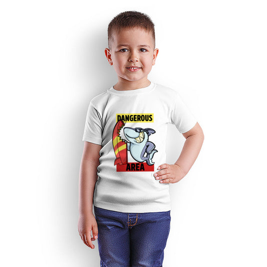 Dangerous Area Printed White T-shirt For Kids / Boy - Right Marc