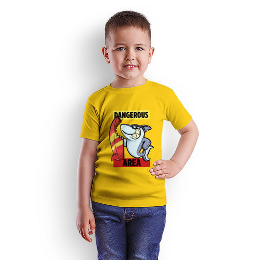 Dangerous Area Printed Yellow T-shirt For Kids / Boy - Right Marc