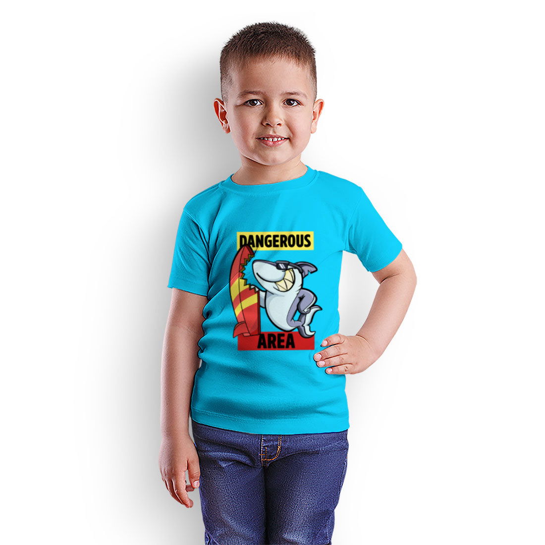 Dangerous Area Printed Sky Blue T-shirt For Kids / Boy - Right Marc