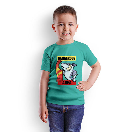 Dangerous Area Printed Teal T-shirt For Kids / Boy - Right Marc