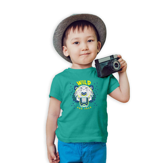 Wild And Free Printed Teal T-shirt For Kids / Boy - Right Marc