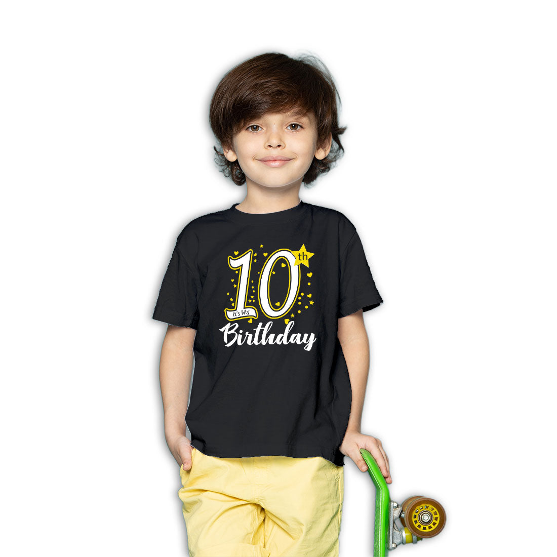 10th Birthday Printed Black T-shirt For Kids / Boy - Right Marc