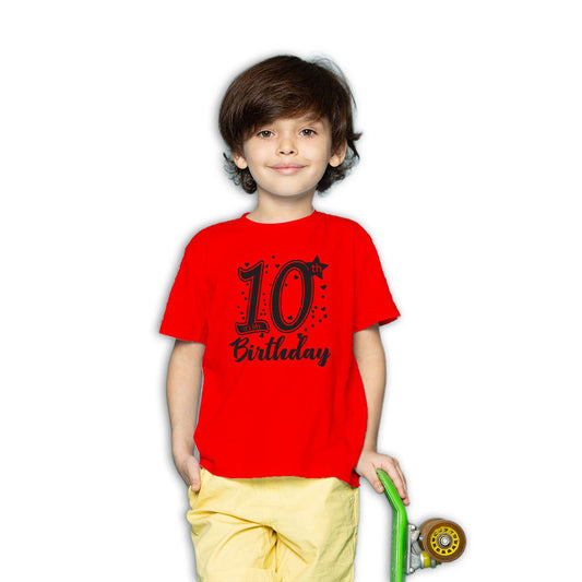 10th Birthday Printed Red T-shirt For Kids / Boy - Right Marc