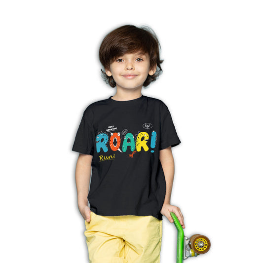 Roar Printed Black T-shirt For Kids /Boy - Right Marc