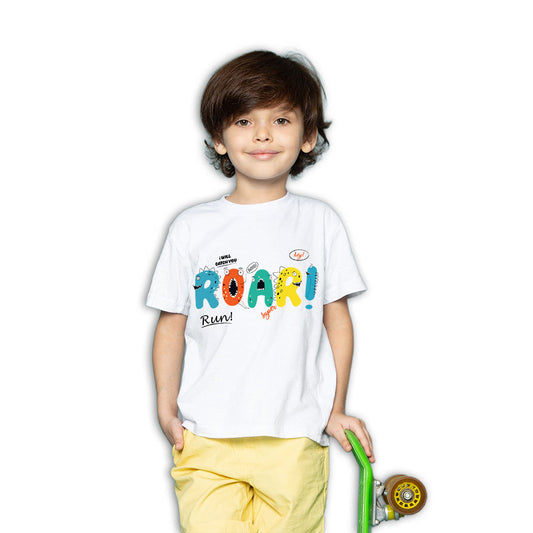 Roar Printed White T-shirt For Kids /Boy - Right Marc