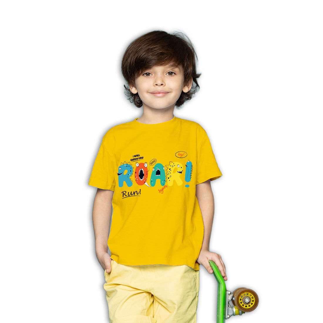 Roar Printed Yellow T-shirt For Kids /Boy - Right Marc