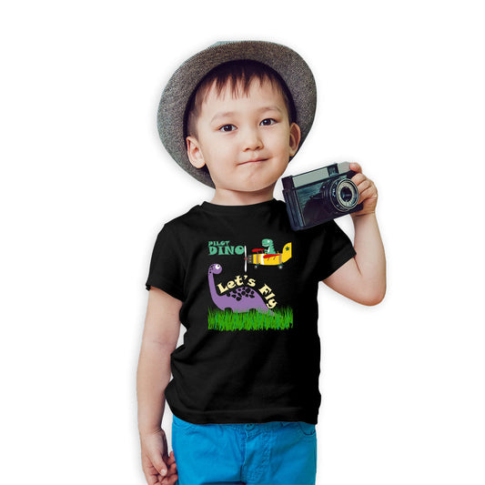 Pilot Dino Printed Black T-shirt For Kids /Boy - Right Marc