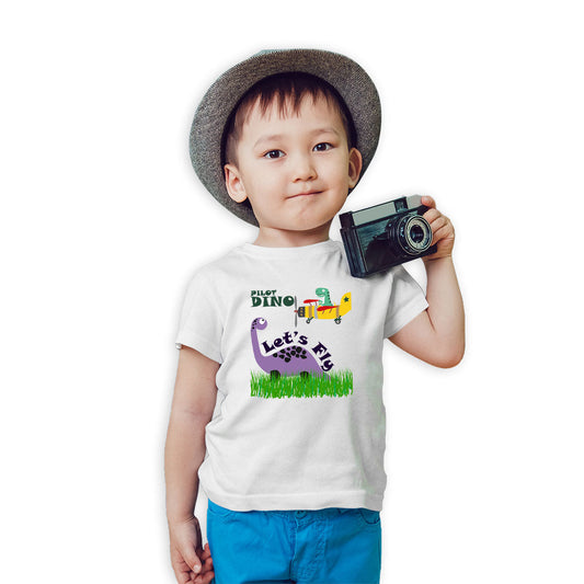 Pilot Dino Printed White T-shirt For Kids /Boy - Right Marc