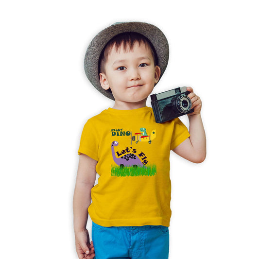 Pilot Dino Printed Yellow T-shirt For Kids /Boy - Right Marc