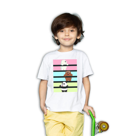 Panda And Bear Printed White T-shirt For Kids /Boy - Right Marc