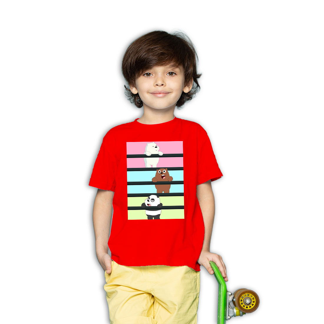 Panda And Bear Printed Red T-shirt For Kids /Boy - Right Marc