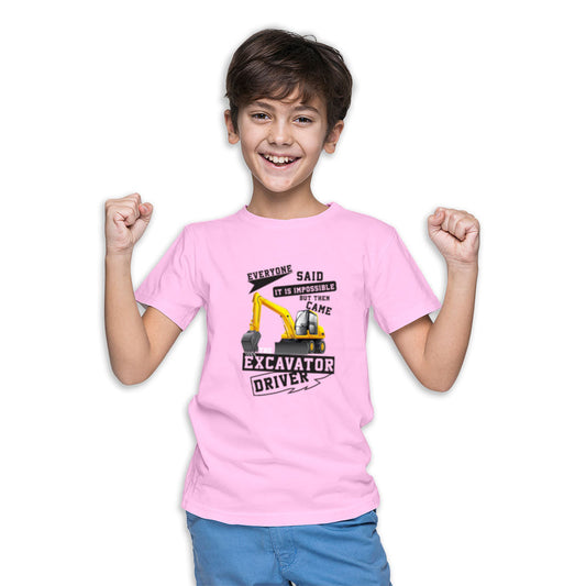 Excavator Driver Printed Soft Pink T-shirt For Kids /Boy - Right Marc