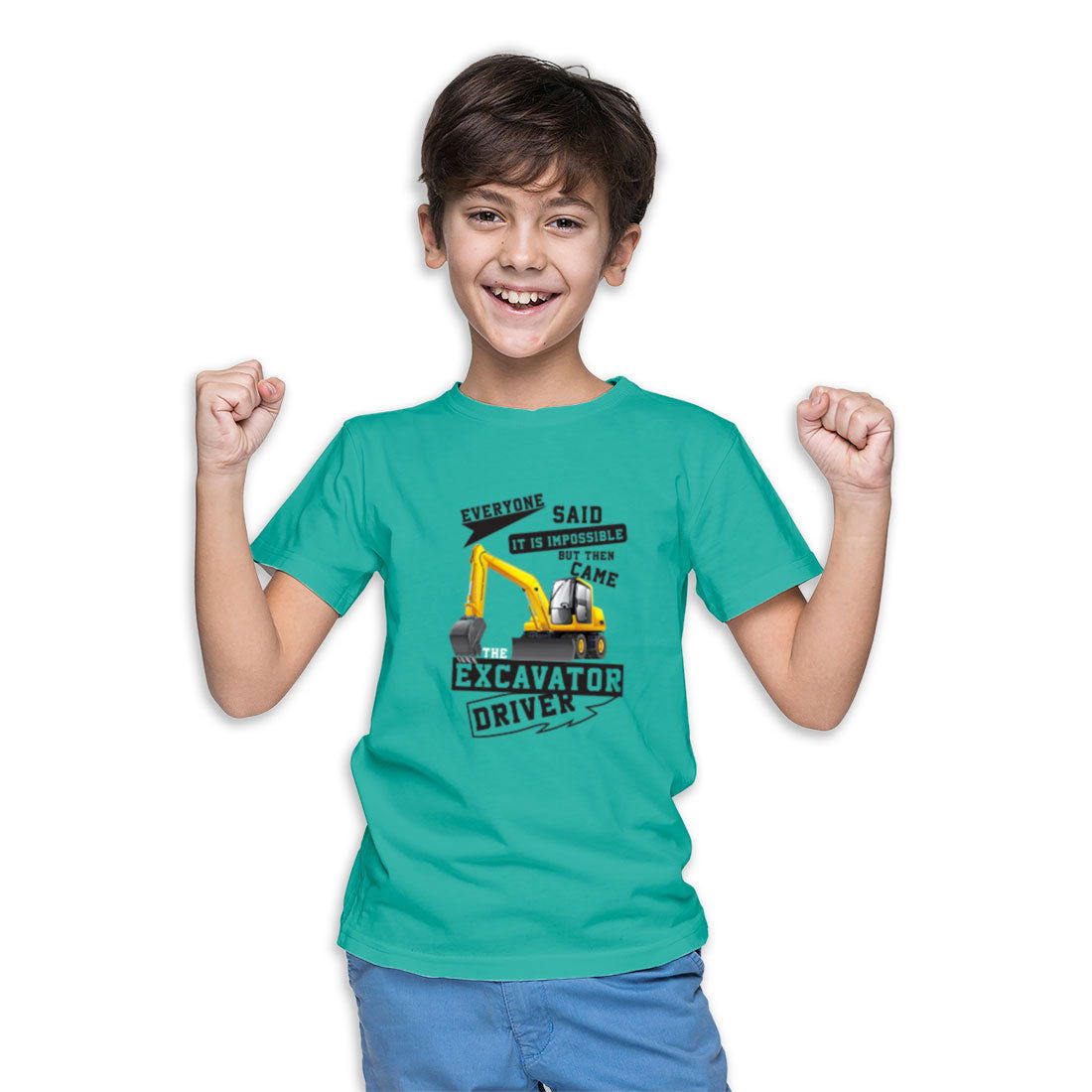 Excavator Driver Printed Teal T-shirt For Kids /Boy - Right Marc