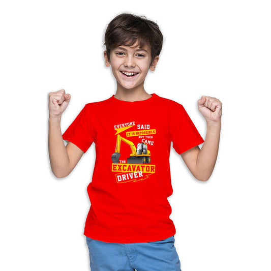 Excavator Driver Printed Red T-shirt For Kids /Boy - Right Marc