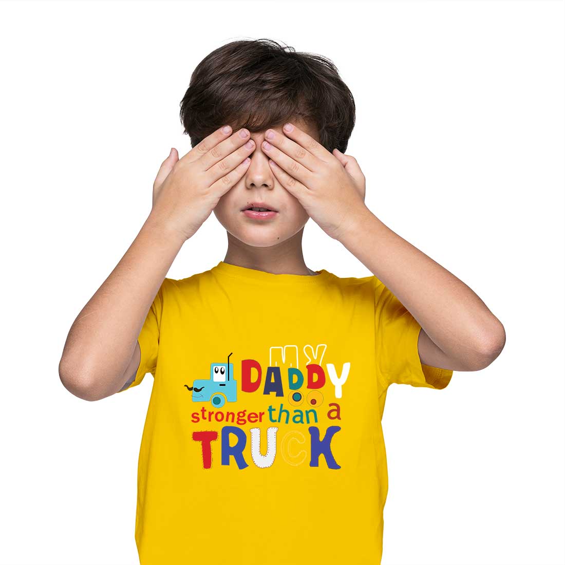 Daddy Stronger Than Truck Printed Yellow T-shirt For Kids /Boy - Right Marc