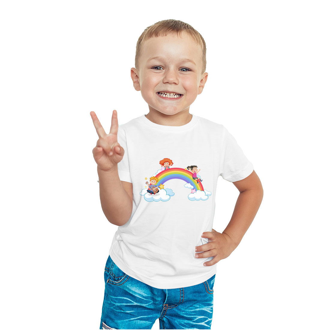 Rainbow Design Printed White T-shirt For Kids /Boy - Right Marc