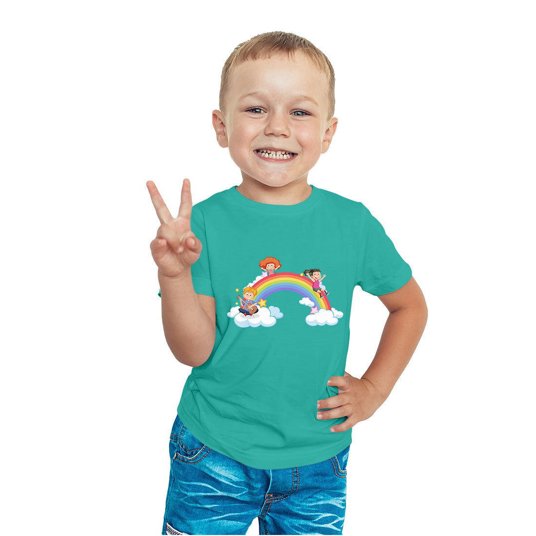 Rainbow Design Printed Teal T-shirt For Kids /Boy - Right Marc