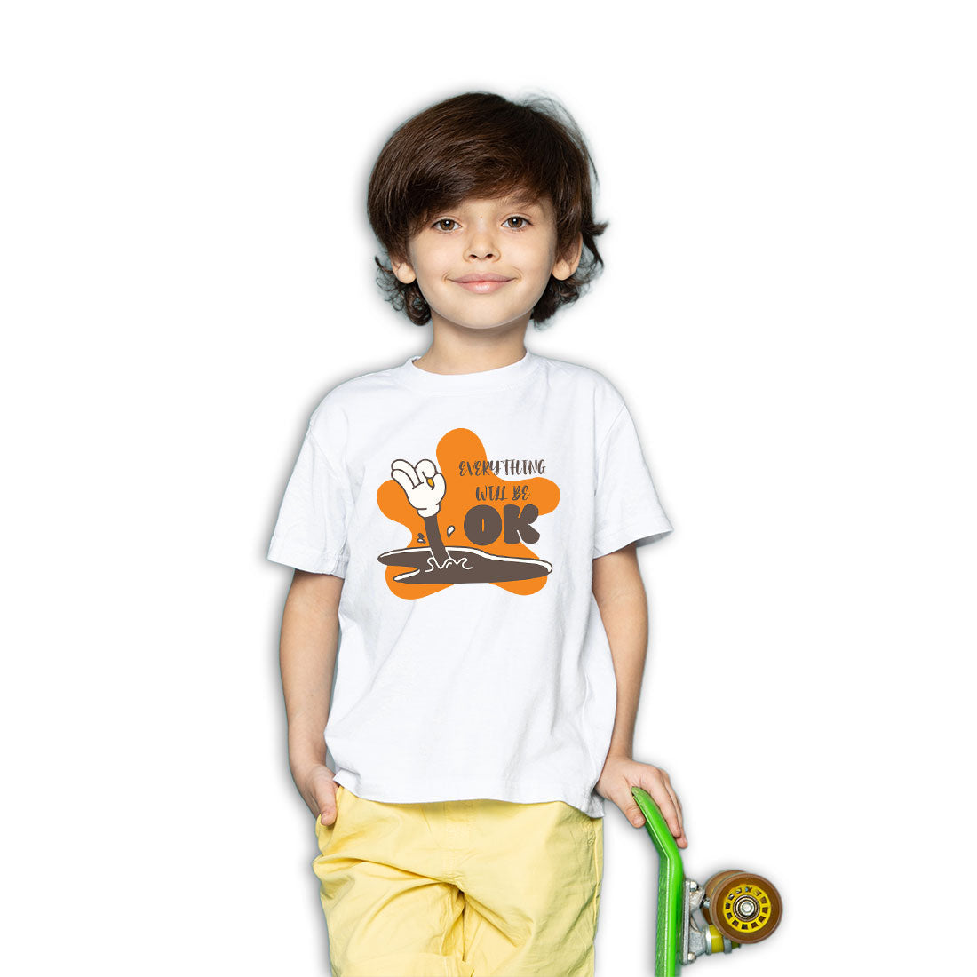 Everything Will Be Ok Printed White T-shirt For Kids /Boy - Right Marc