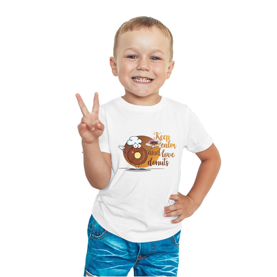 Keep Calm And Love Donuts Printed White T-shirt For Kids /Boy - Right Marc