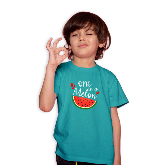 One In A Melon Printed Teal T-shirt For Kids / Boy - Right Marc