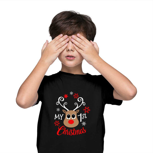 My First Christmas Printed Black T-shirt For Kids / Boy - Right Marc