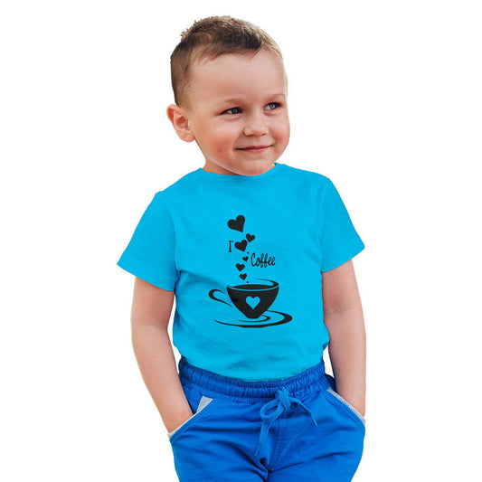 I Love Coffee Printed Sky Blue T-shirt For Kids / Boy - Right Marc