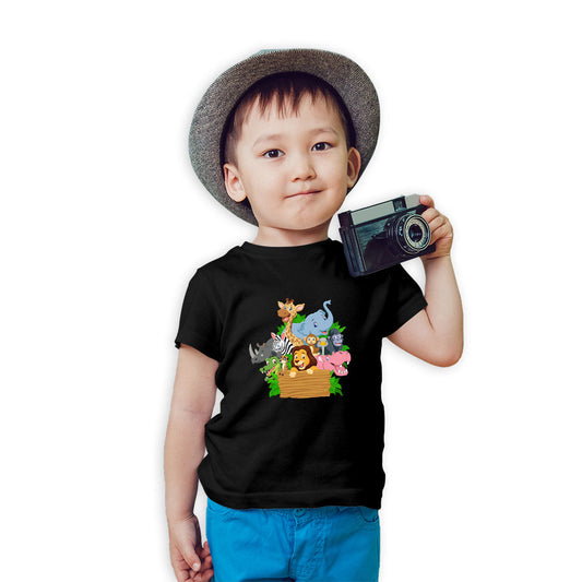 Animal Printed Black T-shirt For Kids /Boy - Right Marc