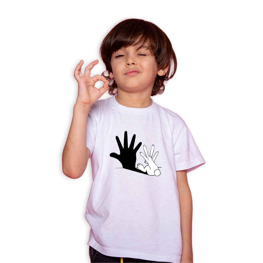 Shadow Rabbit Printed White T-shirt For Kids /Boy - Right Marc