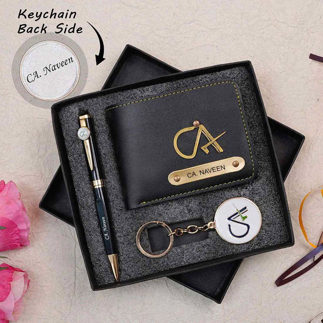 CA Men's Wallet Pen Keychain Combo - Black - Right Marc
