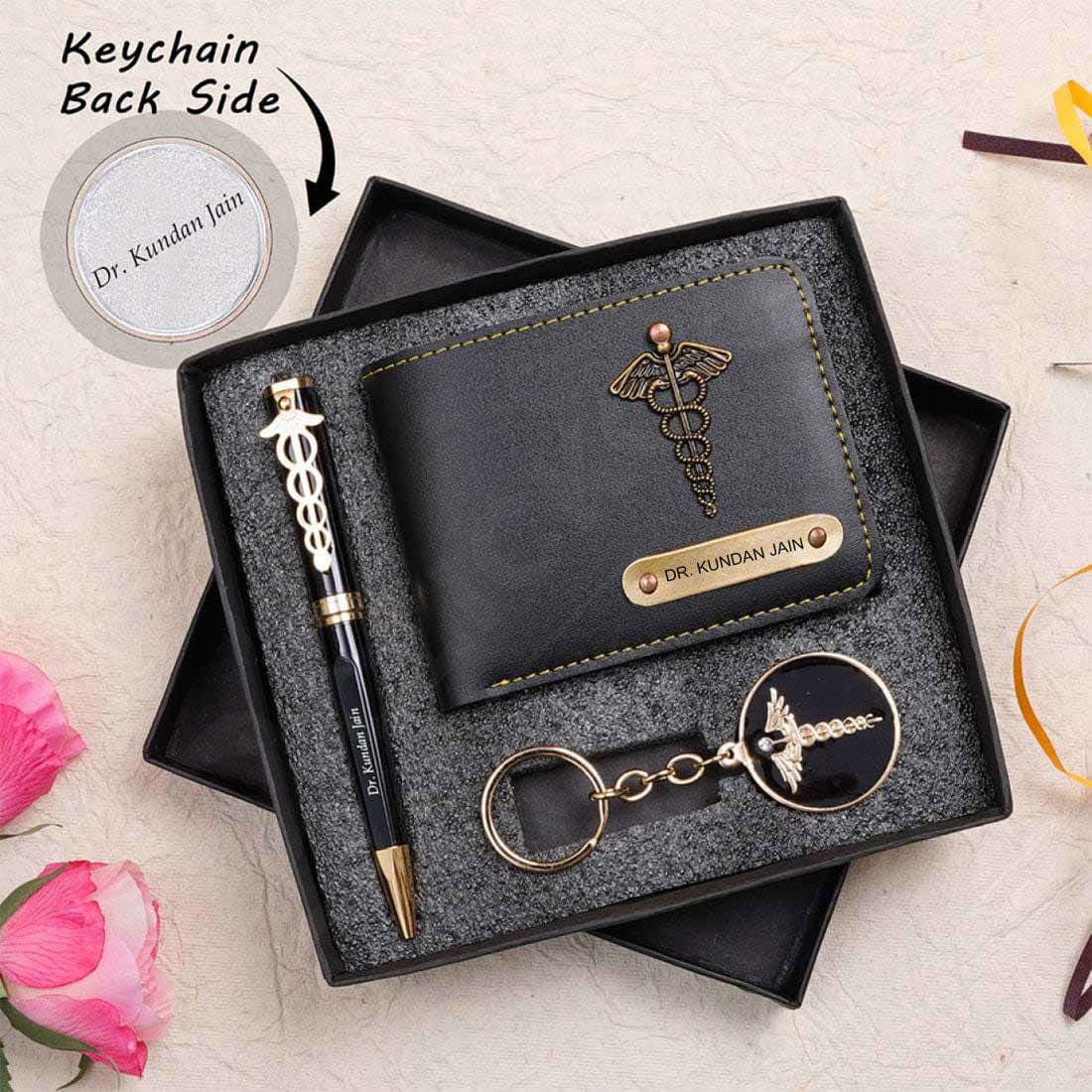 Doctor Men's Wallet Pen Keychain Combo - Black - Right Marc