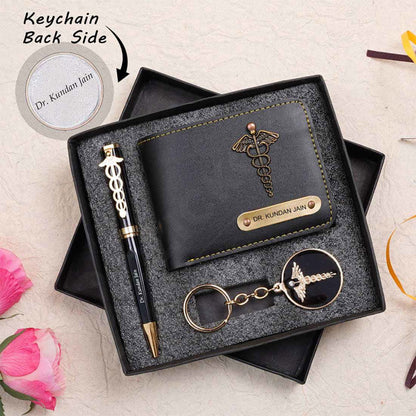 Doctor Men's Wallet Pen Keychain Combo - Black - Right Marc