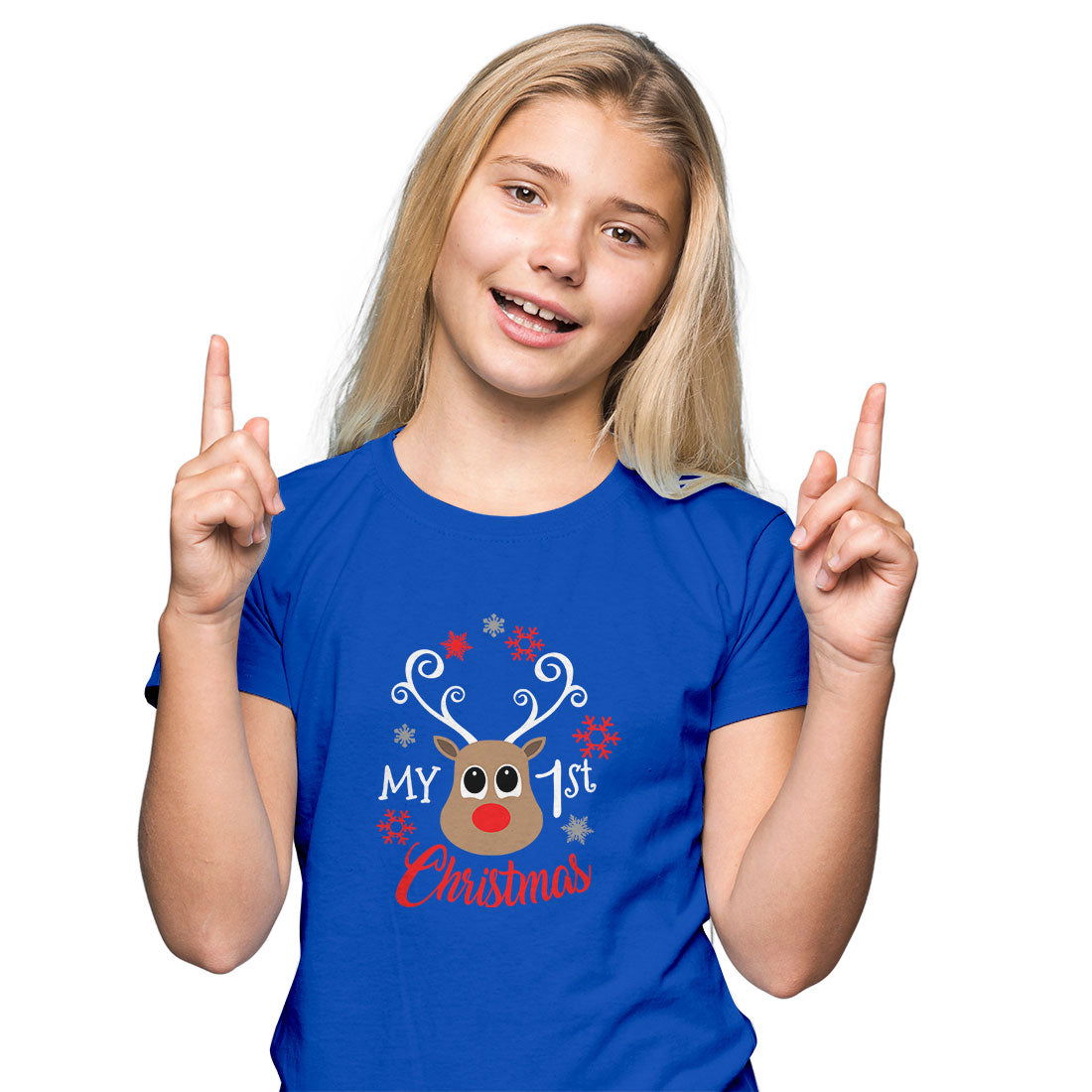 My First Christmas Printed Royal Blue T-shirt For Kids / Girl - Right Marc