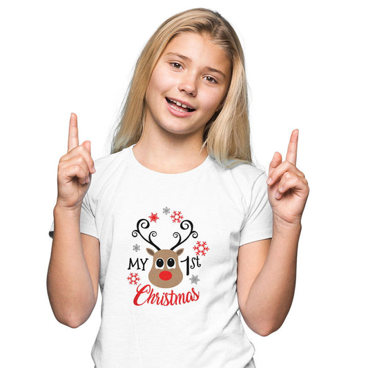 My First Christmas Printed White T-shirt For Kids / Girl - Right Marc