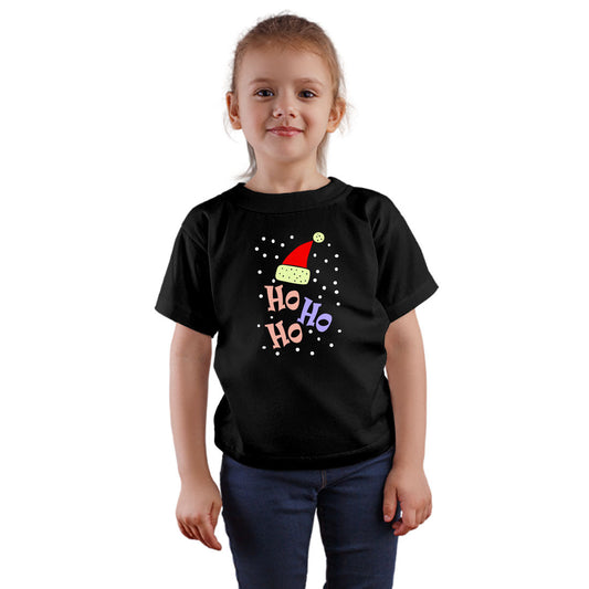 Ho Ho Ho Christmas Printed Black T-shirt For Kids / Girl - Right Marc