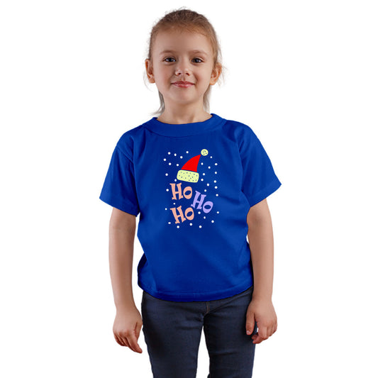 Ho Ho Ho Christmas Printed Royal Blue T-shirt For Kids / Girl - Right Marc