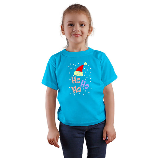 Ho Ho Ho Christmas Printed Sky Blue T-shirt For Kids / Girl - Right Marc