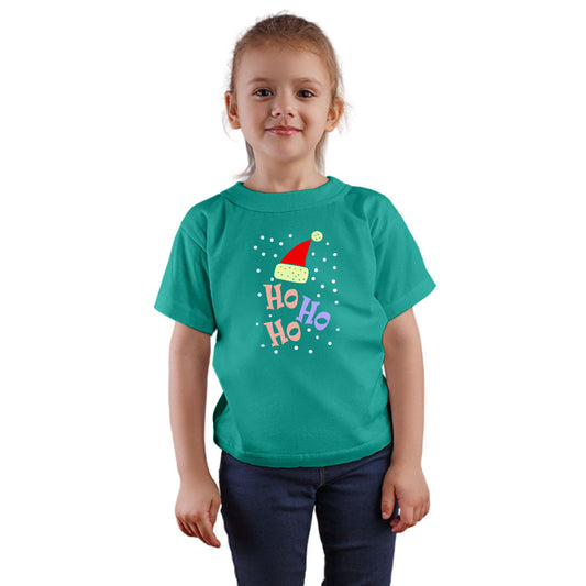 Ho Ho Ho Christmas Printed Teal T-shirt For Kids / Girl - Right Marc