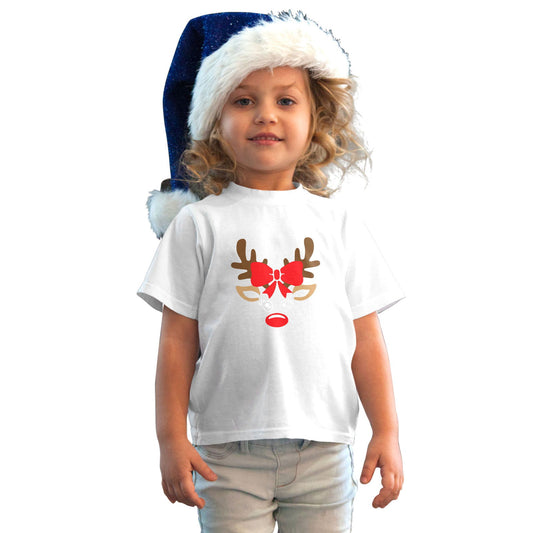 Reindeer Christmas Printed White T-shirt For Kids / Girl - Right Marc